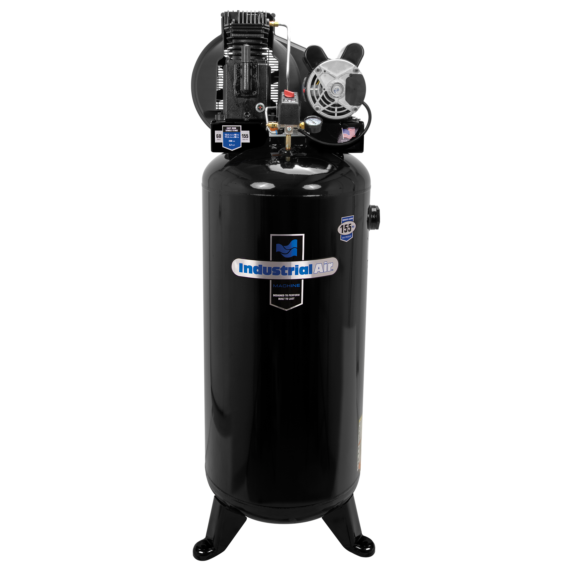 Industrial Air Vertical Stationary Electric Air Compressor, 60 Gallon, 155 PSI, 3.7HP, Model# ILA3606056